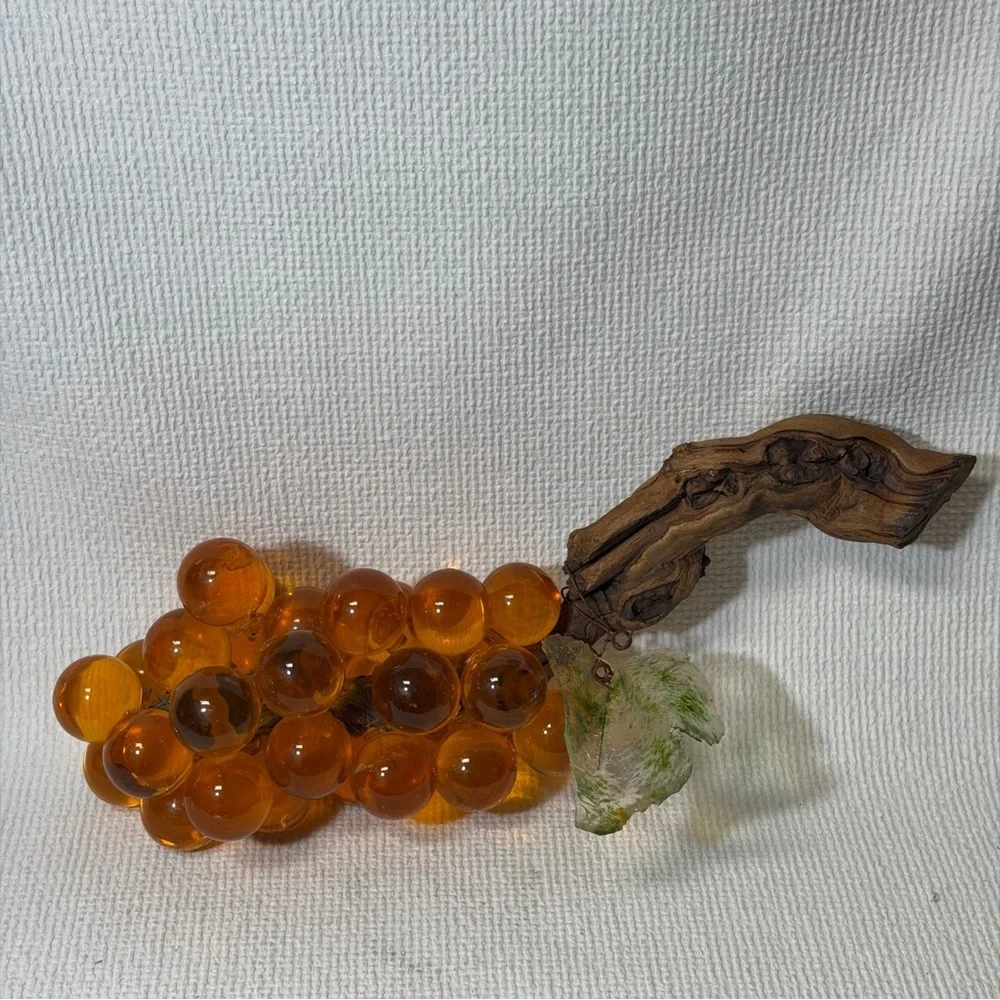 Mid Century Modern Lucite Grape Cluster on Driftwood -large Size